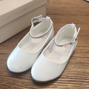 Tip Top Kids White Dress Shoes with Rhinestone Ankle Strap